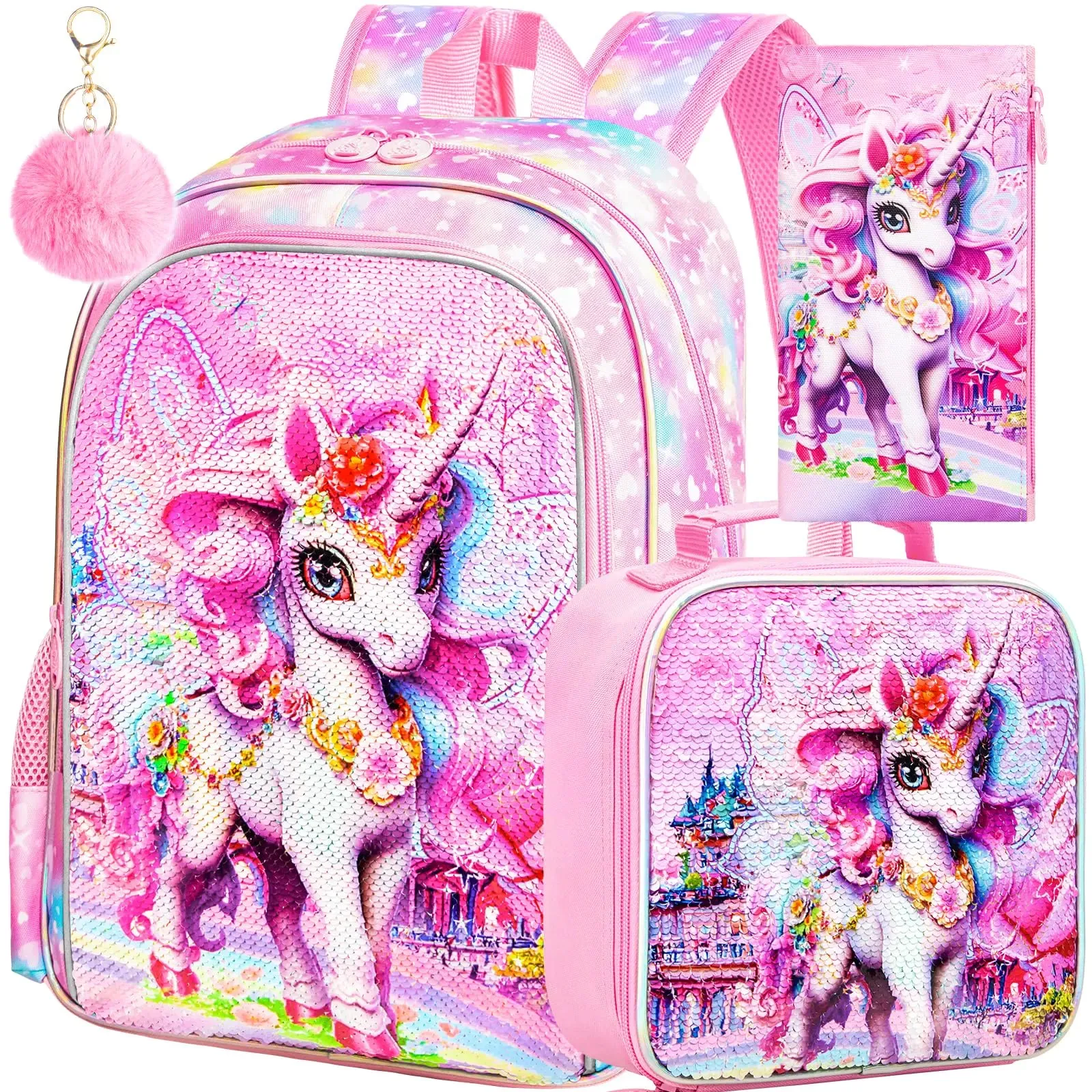Shimmer Unicorn 3-Piece Girls Backpack Kit - Includes Lunch Bag