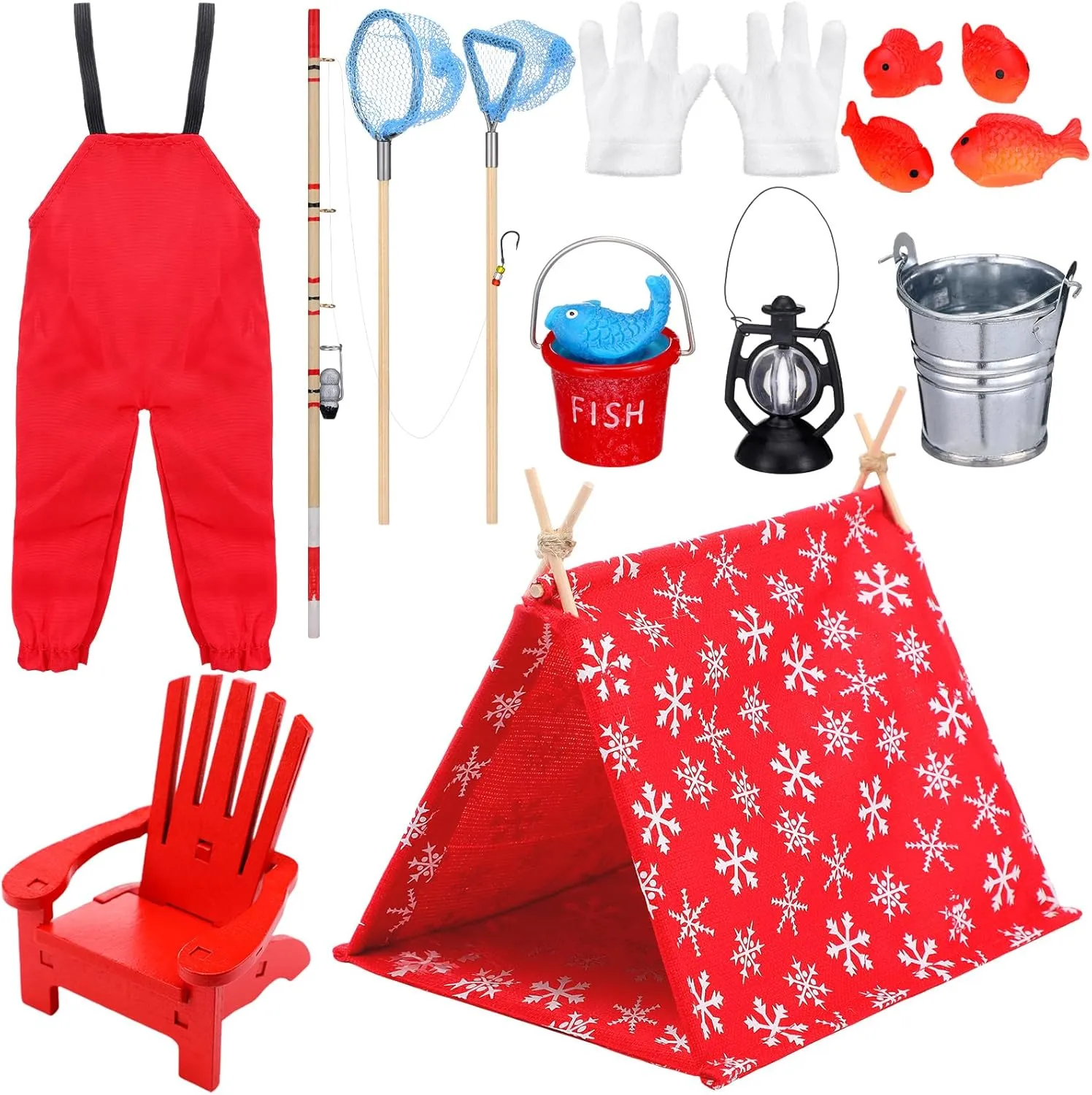 ShinyRelief 15pcs Christmas Accessories Fishing Accessories Include Fishing Outfit Camping for Xmas Clothes and Gift