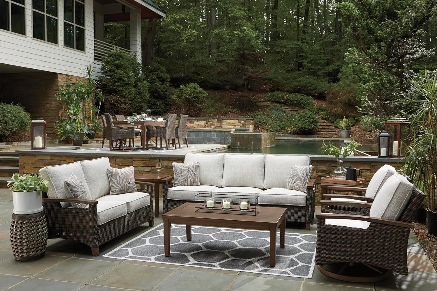Signature Design by Ashley Paradise Trail Outdoor Swivel Upholstered Lounge Chair Set, 2 Count, Beige