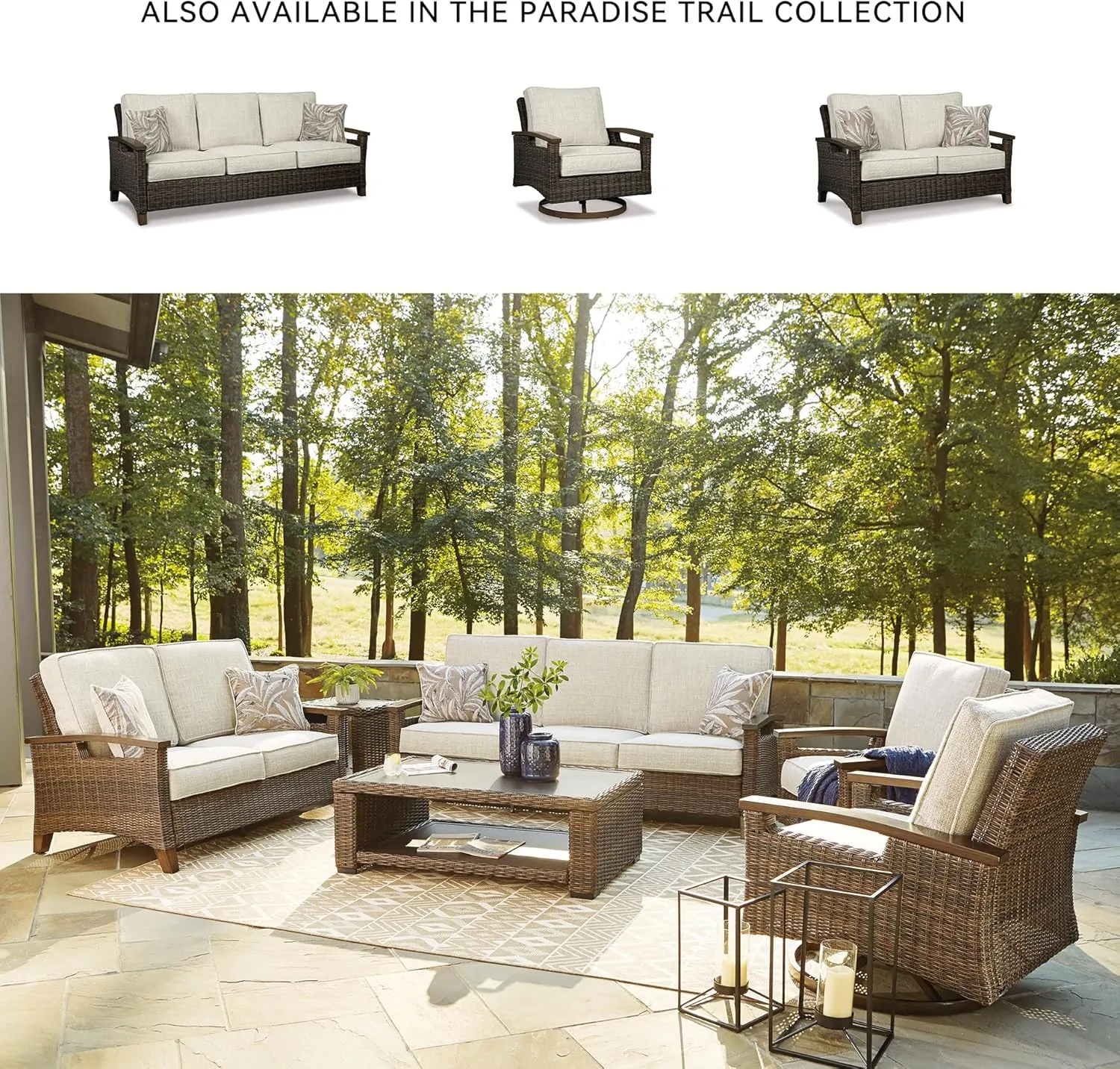 Signature Design by Ashley Paradise Trail Outdoor Swivel Upholstered Lounge Chair Set, 2 Count, Beige