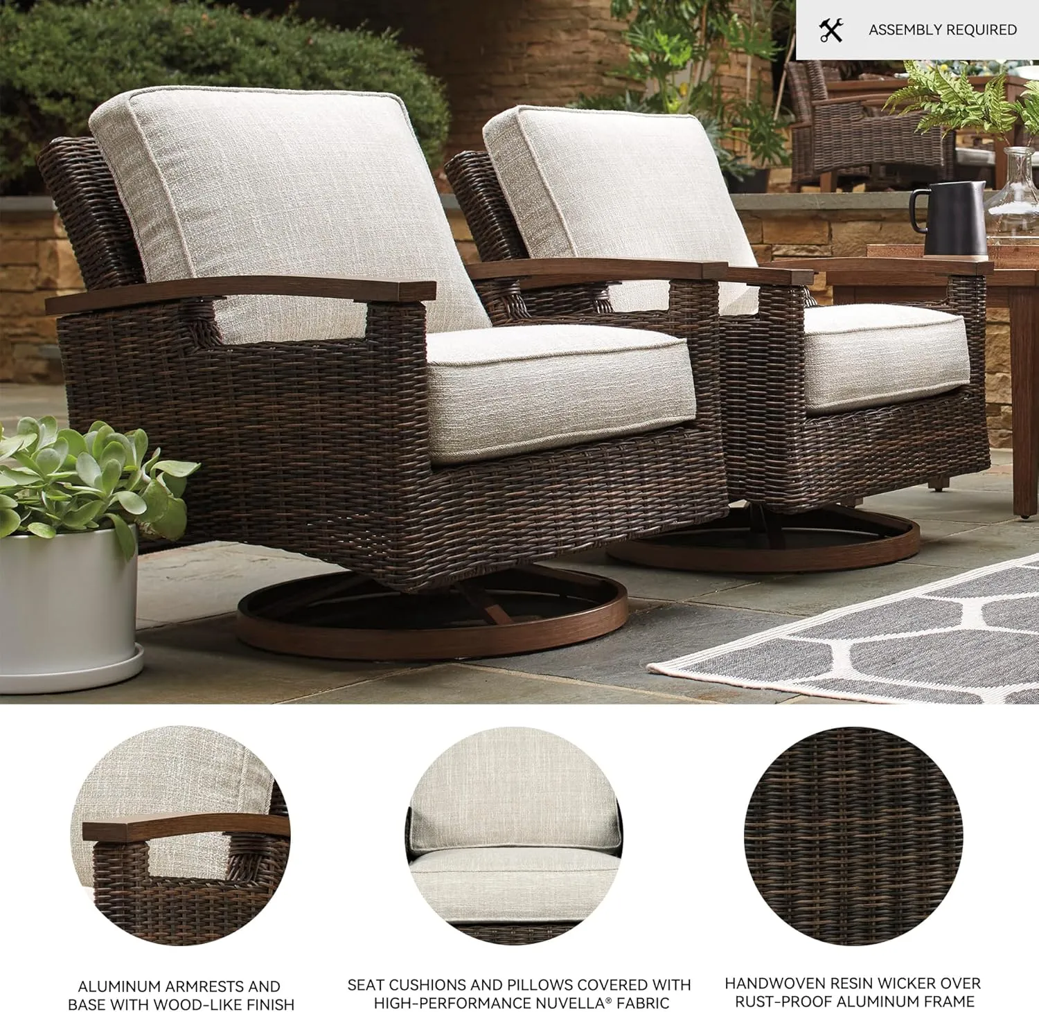 Signature Design by Ashley Paradise Trail Outdoor Swivel Upholstered Lounge Chair Set, 2 Count, Beige