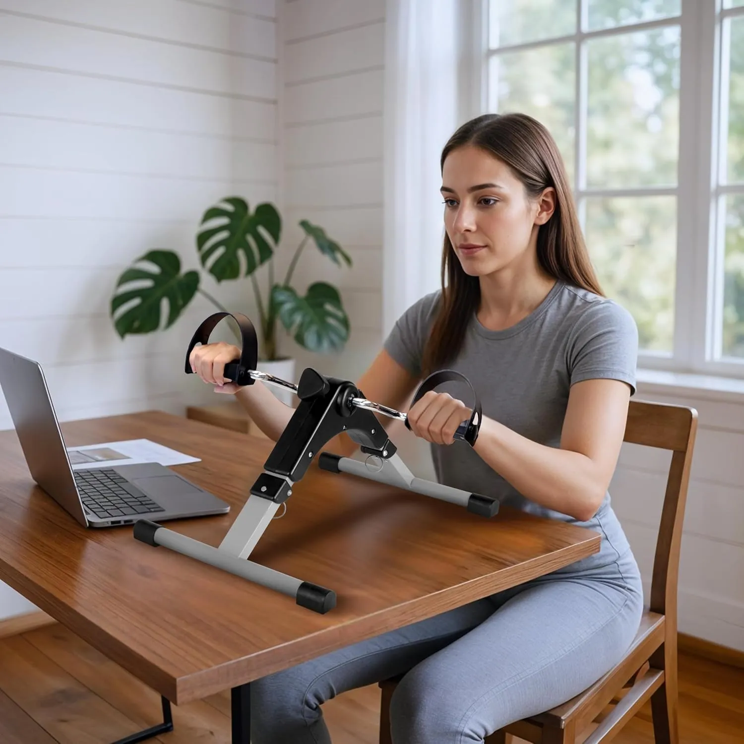 Simple Deluxe Pedal Exercise Bike, Under Desk Bike Pedal Exerciser, Mini Exercise Bike for Arms and Legs Workout, Folding Exercise Peddler Portable with Digital Monitor, Resistance Adjustable
