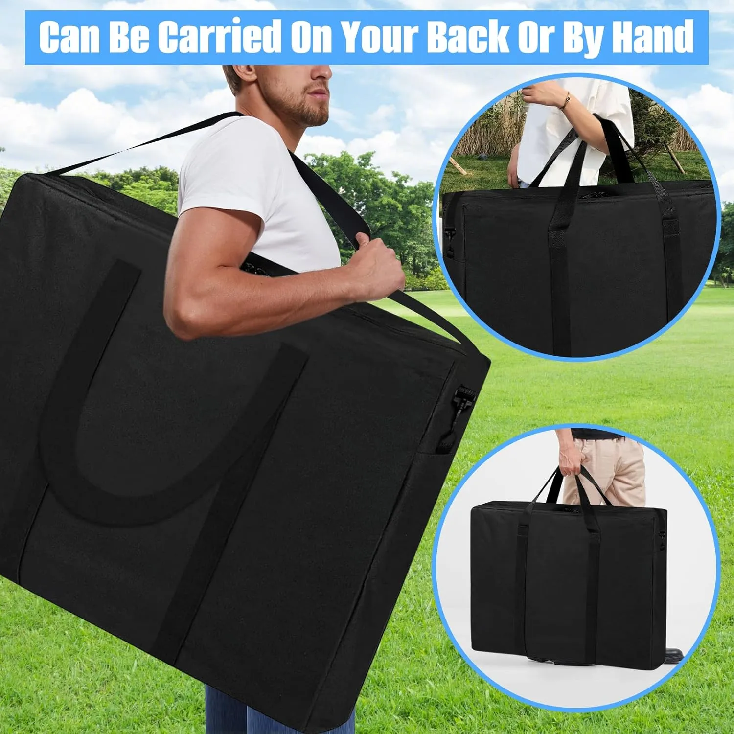 SIRUITON 2Pack Folding Table Storage Bag Fits 4FT Tables, Portable 600D WaterProof Carry Bag for Folding Picnic/Camp Tables with Reinforcing Plate & Shoulder Strap, 24" D x 24" W x4.5 H