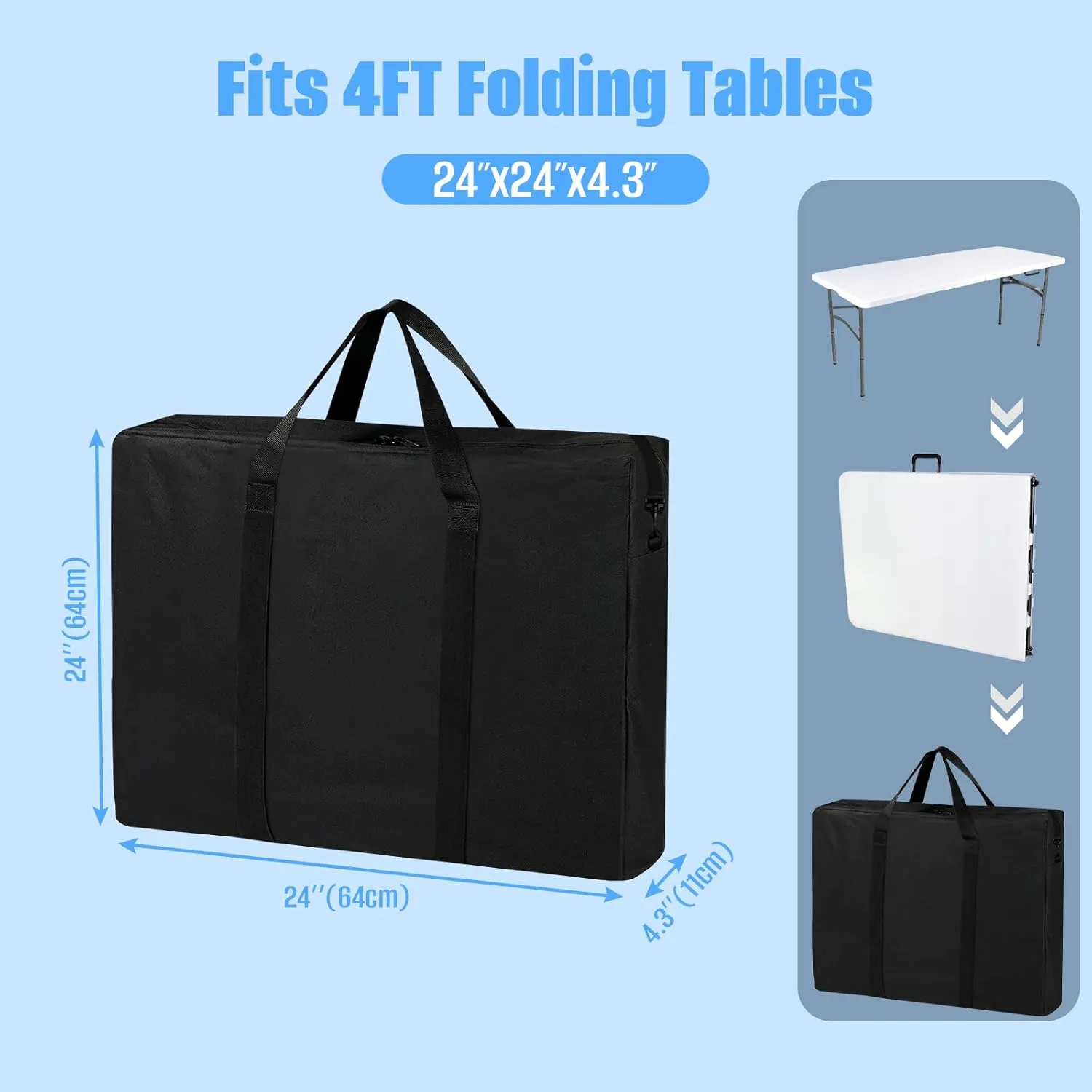 SIRUITON 2Pack Folding Table Storage Bag Fits 4FT Tables, Portable 600D WaterProof Carry Bag for Folding Picnic/Camp Tables with Reinforcing Plate & Shoulder Strap, 24" D x 24" W x4.5 H