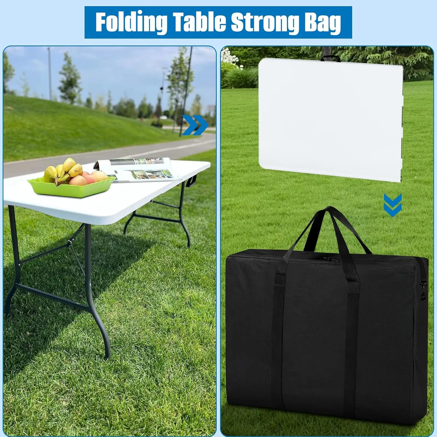 SIRUITON 2Pack Folding Table Storage Bag, Portable 600D WaterProof Carry Bag for Folding Picnic/Camp Tables with Reinforcing Plate & Shoulder Strap, 24" D x 24" W x4.5 H Fits 4FT Tables