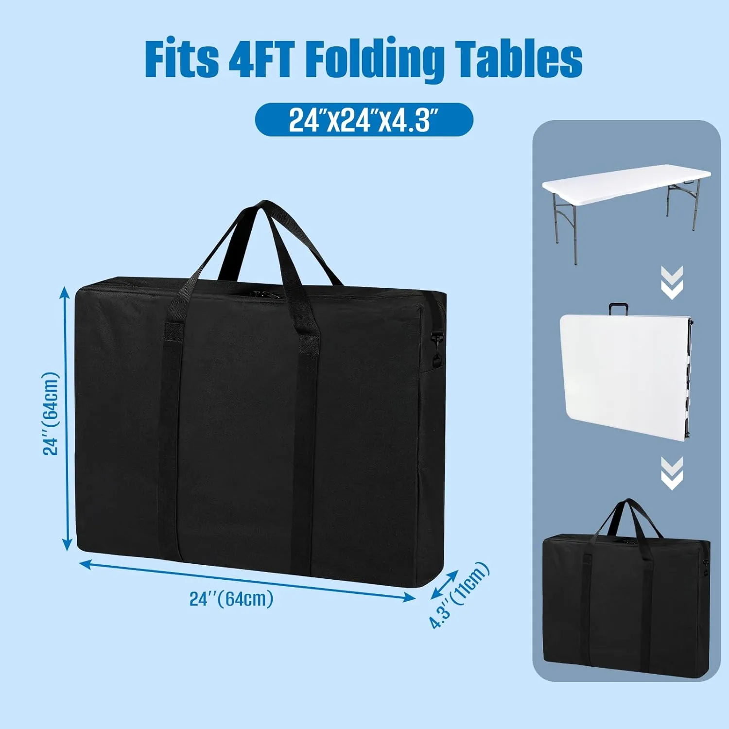 SIRUITON 2Pack Folding Table Storage Bag, Portable 600D WaterProof Carry Bag for Folding Picnic/Camp Tables with Reinforcing Plate & Shoulder Strap, 24" D x 24" W x4.5 H Fits 4FT Tables