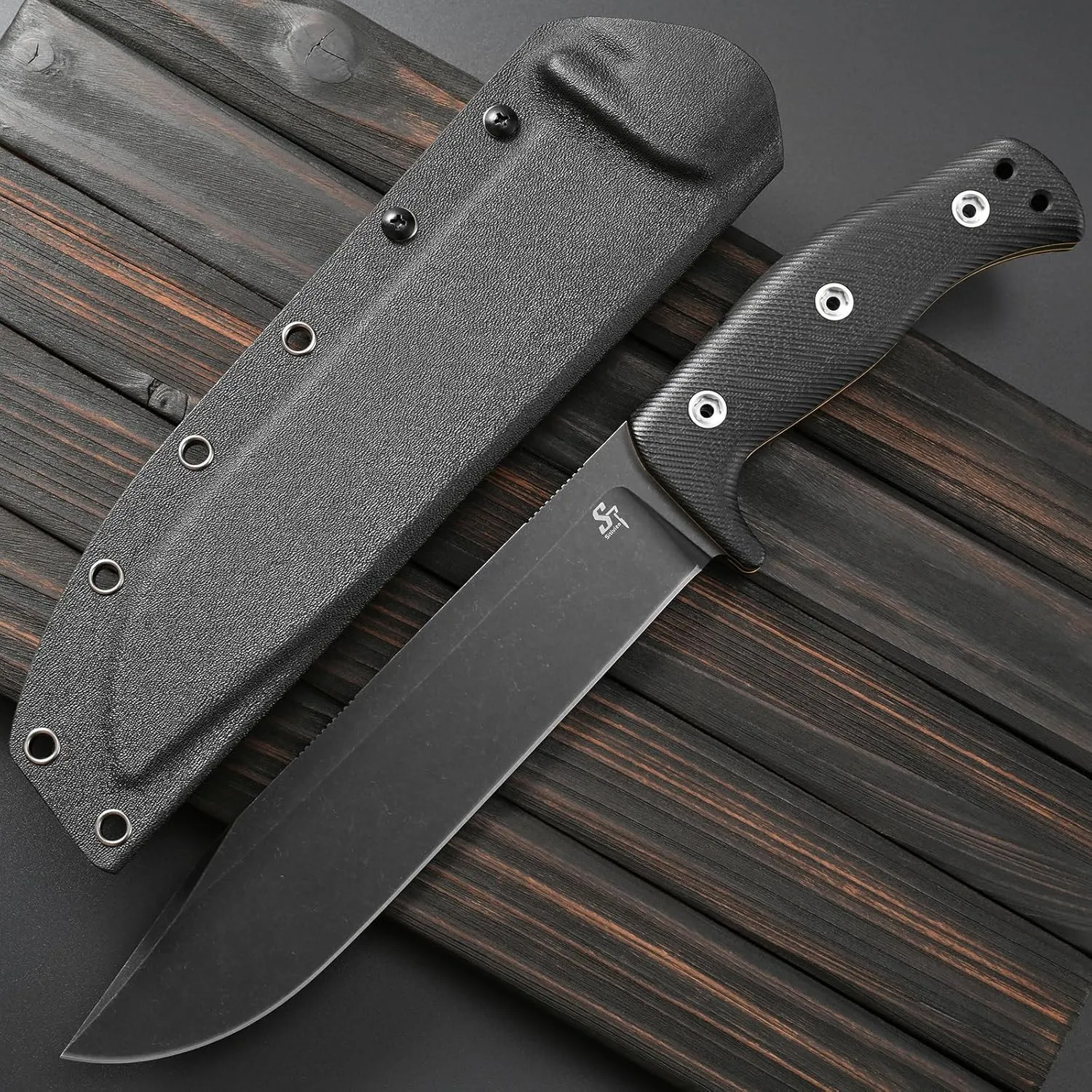 Sitivien ST12 Plus Fixed Blade Knife Sleipner Brushed Steel Blade G10 Handle Full Tang EDC Straight Knife for Camping Hunting Fishing(Black)