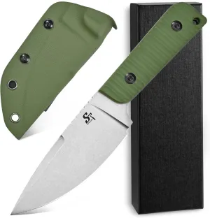 Sitivien ST14 Fixed Blade Knife AUS-10 Steel Blade G10 Handle Full Tang EDC Tool Knife for Outdoor Camping Hiking Hunting Adventure Bushcraft(Green)