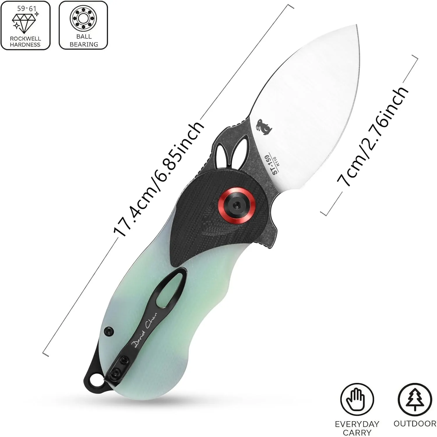 Sitivien ST159 Folding Knife,K110 Steel Blade with G10 Handle Chinese Zodiac Series EDC Tool Knife for Outdoor Camping Hiking Fishing(Jade)
