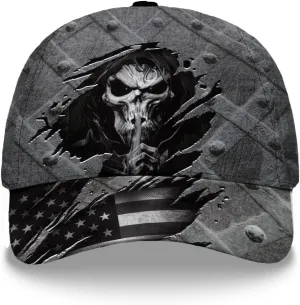 Skull Baseball Cap for Men, Skull Death Crack Old Metal with Falg Classic Cap, Cap for Women with Adjustable Strap Sports Soft Caps Outdoor, Multicolor, One Size