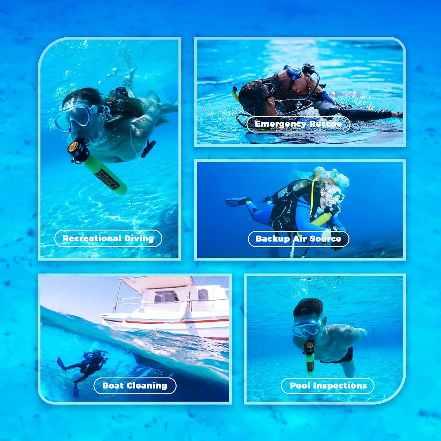 SMACO S300 Plus Mini Scuba Tank 0.5L Portable Mini Diving Tank Reusable Pony Bottle up to 10 Minutes Dive Time Backup Diving Air Tank Kit Oxygen Cylinder for Underwater Exploration Rescue