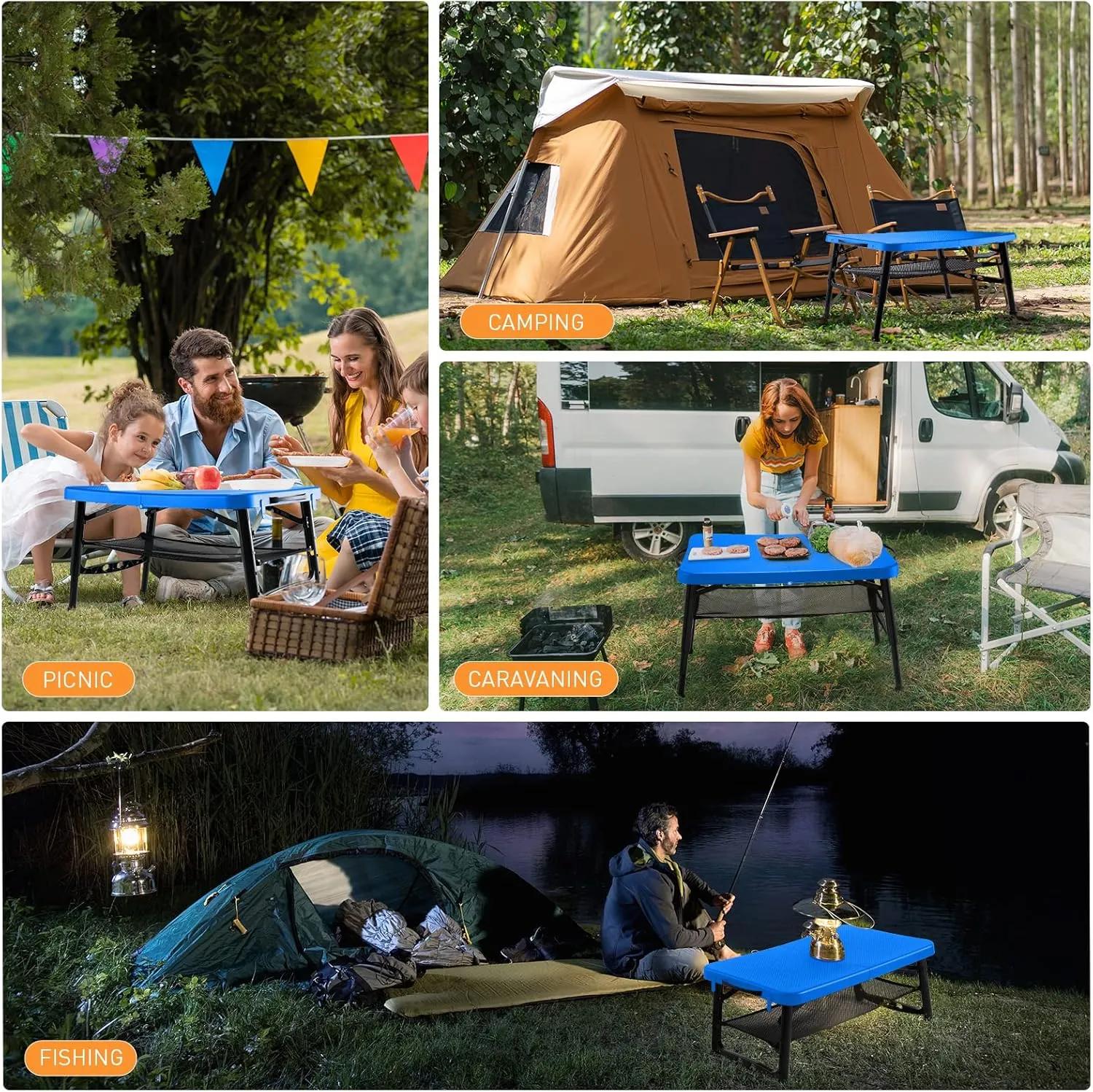 Small Folding Table Portable for Camping - Mondoshop Lightweight Foldable Table with Mesh Fabric for Outdoor Cooking, Picnic, Camp, Beach, Travel