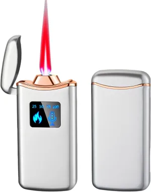 Smart Butane Lighter, Voice-Activated Sensor Torch Lighter with 4 Ignition Modes, Windproof Red Flame Refillable Lighters (Without Fuel) (Silver Sand)