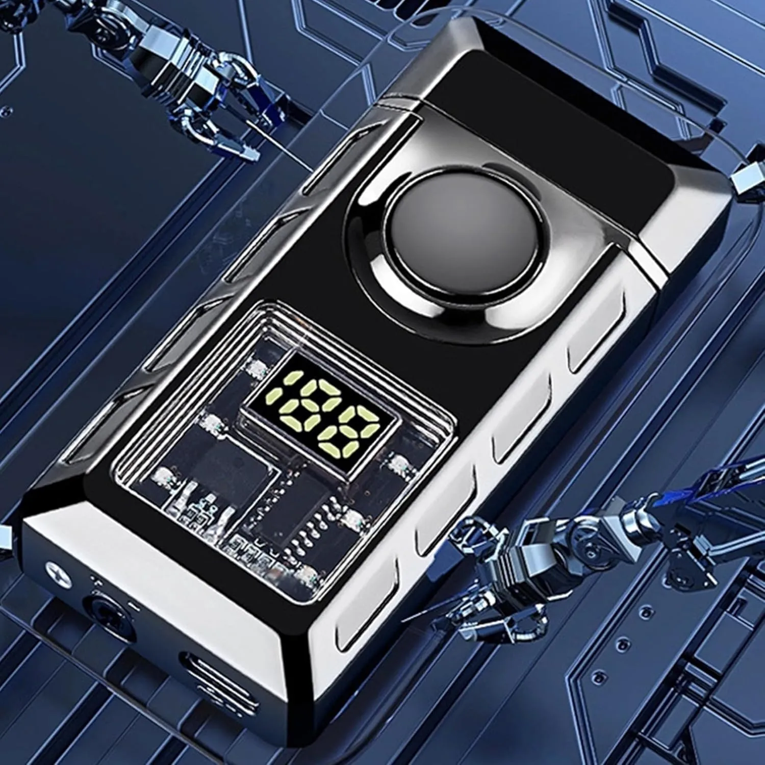 Smart Voice-Activated Windproof Lighter, Two Flame Modes, Adjustable Flame, Butane Refillable, Visible Butane Level, Portable, Ice Black