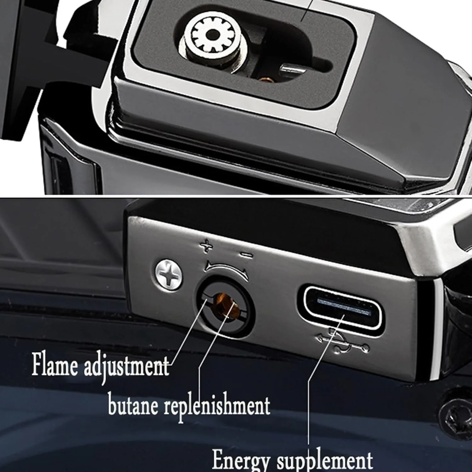Smart Voice-Activated Windproof Lighter, Two Flame Modes, Adjustable Flame, Butane Refillable, Visible Butane Level, Portable, Ice Black