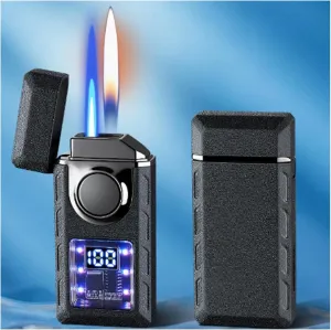 Smart Voice-Activated Windproof Lighter, Two Flame Modes, Adjustable Flame, Butane Refillable, Visible Butane Level, Portable, Ice Black