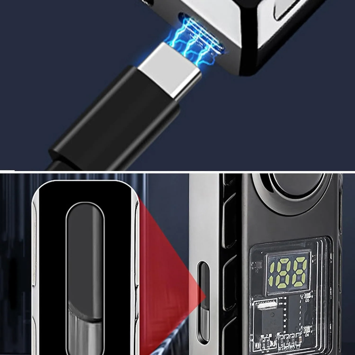 Smart Voice-Activated Windproof Lighter, Two Flame Modes, Adjustable Flame, Butane Refillable, Visible Butane Level, Portable, Ice Black