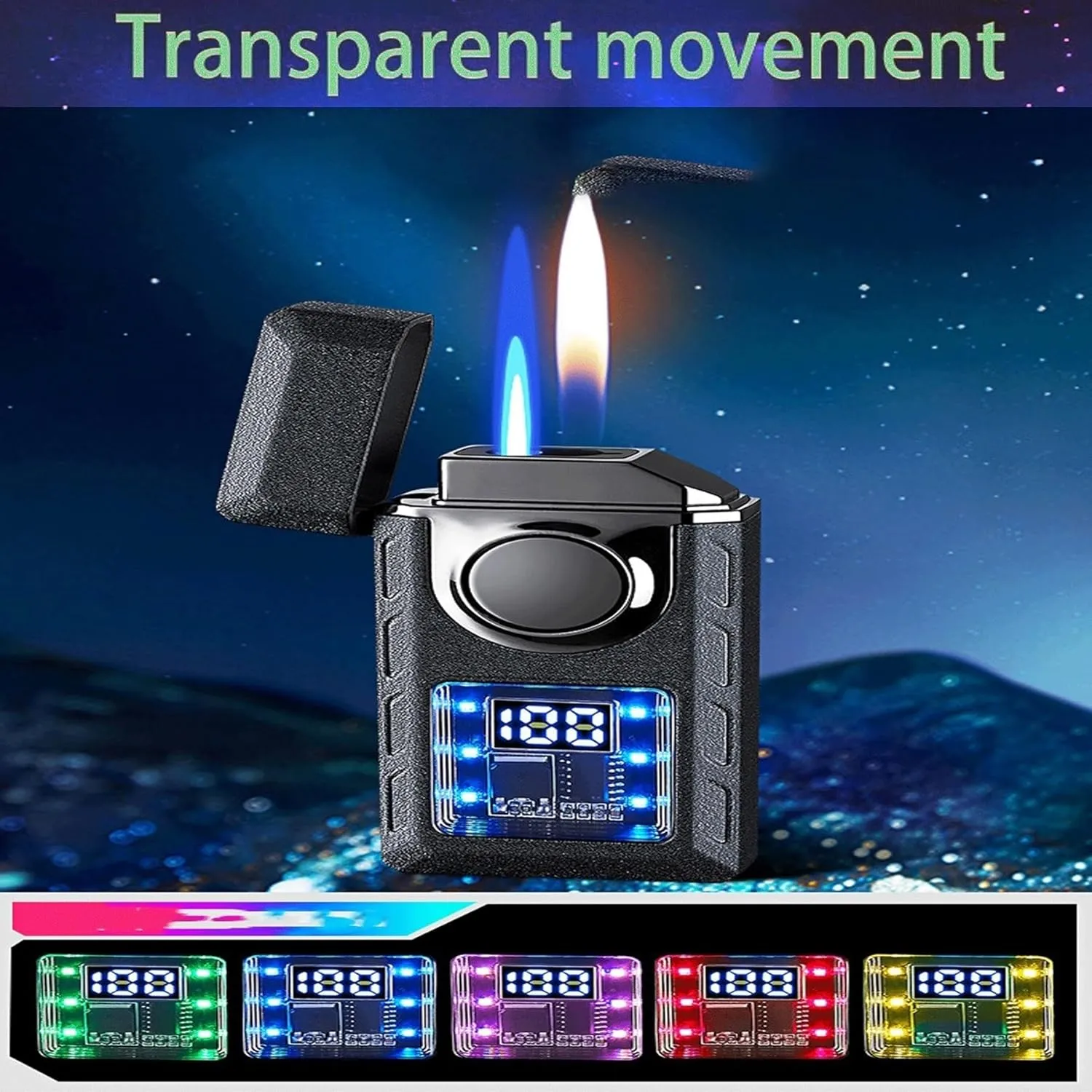 Smart Voice-Activated Windproof Lighter, Two Flame Modes, Adjustable Flame, Butane Refillable, Visible Butane Level, Portable, Ice Black
