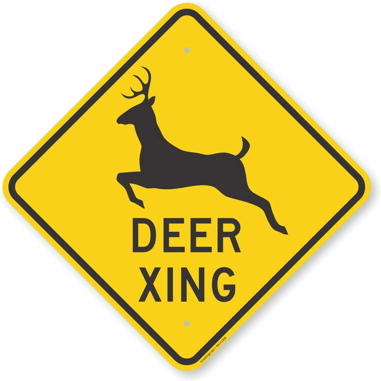 SmartSign - K-6210-EG-18x18-D1 "Deer Xing" Crossing Sign | 18" x 18" 3M Engineer Grade Reflective Aluminum Black on Yellow
