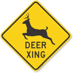 SmartSign - K-6210-EG-18x18-D1 "Deer Xing" Crossing Sign | 18" x 18" 3M Engineer Grade Reflective Aluminum Black on Yellow