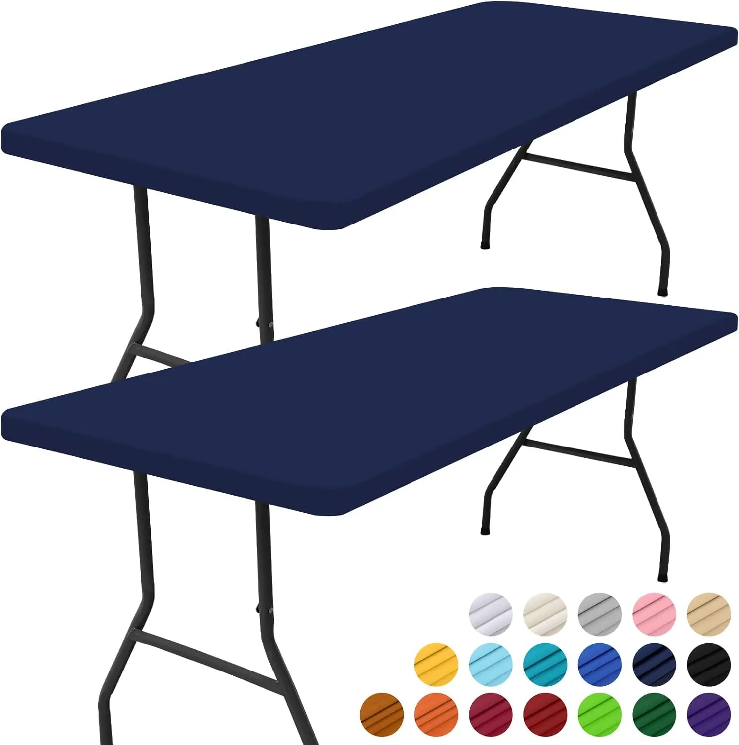 Smiry Rectangle Picnic Table Cloth 2 Pack, Waterproof Elastic Fitted Tablecloths for 6 Foot Tables, Washable Polyester Table Cover for Camping, Indoor and Outdoor (Navy, 30"x72")