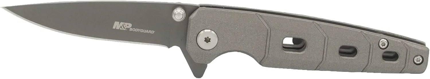 Smith & Wesson M&P Bodyguard 6.25in Ti-N S.S. Ultra-Glide Folding Knife with 2.75in Clip Point and Rubberized Aluminum Handle for Outdoor Survival and EDC