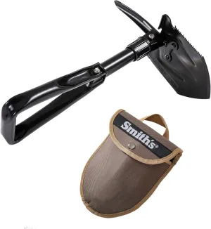 Smith's 51336 3-Way Survival Camp Folding Shovel - Pick, Hoe, and Shovel Functions - High Carbon Steel, 18.1" Full Length - Compact, Lightweight - Includes Carry Case with Accessory Pockets