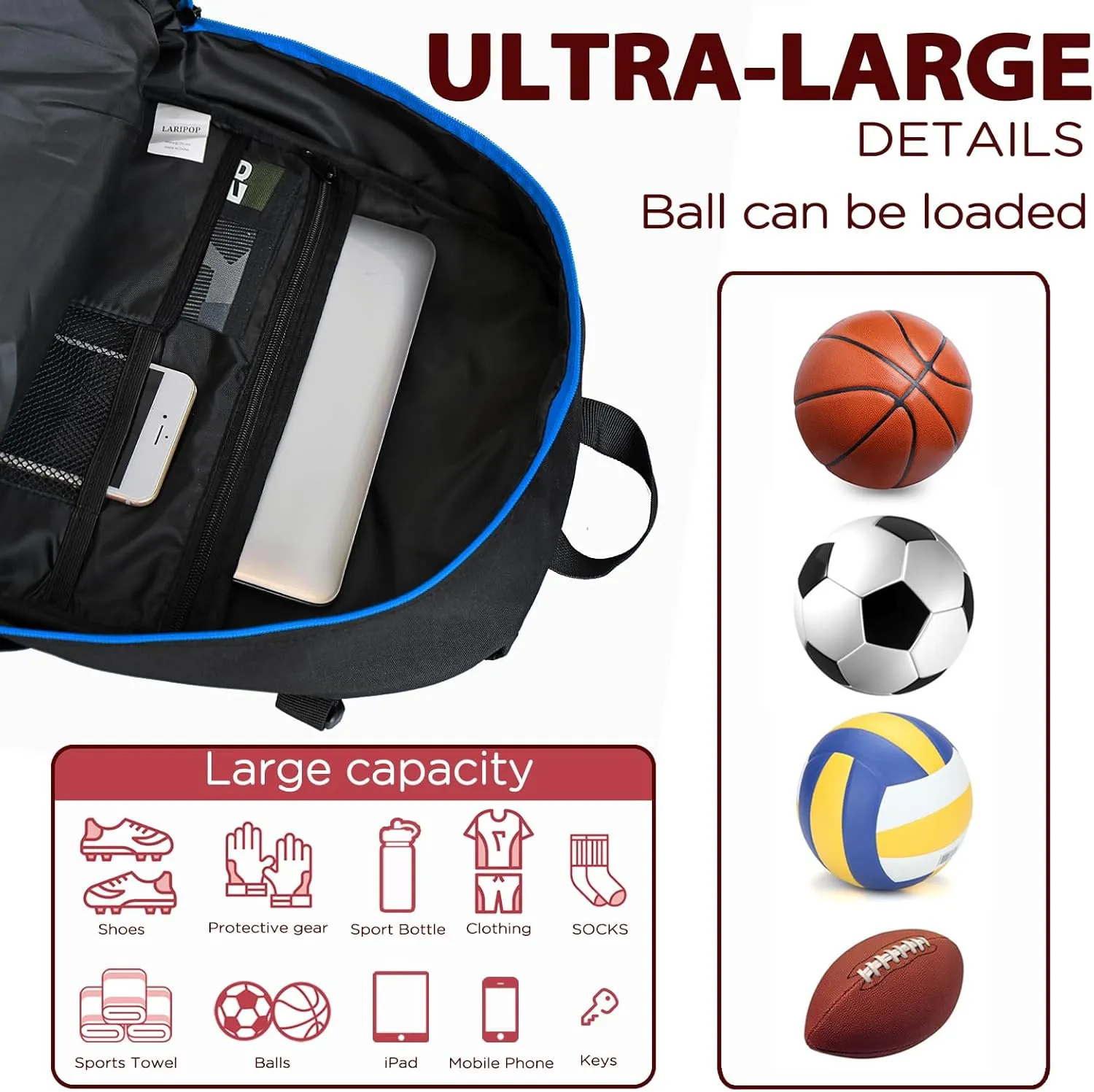 Soccer Backpack,Basketball Backpack for Basketball Accessories Training Equipment Fits Volleyball,Soccer,Sports Gifts