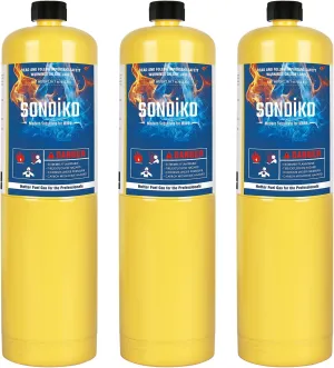 Sondiko Pre-Filled Gas Torch Style Cylinder, Standard Propane Fuel Cylinder, Propane Hand Torch Cylinder, Portable and Convenient Fuel Source, Durable Steel Construction, 3 Pack