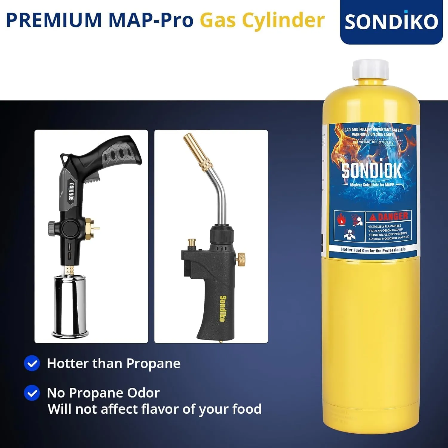 Sondiko Pre-Filled Gas Torch Style Cylinder, Standard Propane Fuel Cylinder, Propane Hand Torch Cylinder, Portable and Convenient Fuel Source, Durable Steel Construction, 3 Pack