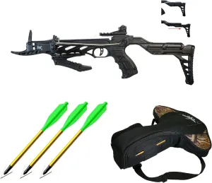 Southland Archery Supply 80 Pound Self-Cocking Pistol Crossbow (Pistol Crossbow with Adjustable Stock   3 x Broadhead Bolts and Bag)