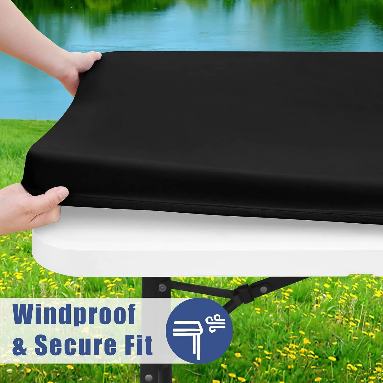 Spandex Picnic Table Cloth 2 Pack, Elastic Fitted Tablecloths for 4 Foot Rectangle Tables, Stretch Washable Patio Table Cover for Outdoor, Camping, Banquet and Parties (Black, 24"x48")