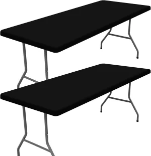 Spandex Picnic Table Cloth 2 Pack, Elastic Fitted Tablecloths for 4 Foot Rectangle Tables, Stretch Washable Patio Table Cover for Outdoor, Camping, Banquet and Parties (Black, 24"x48")