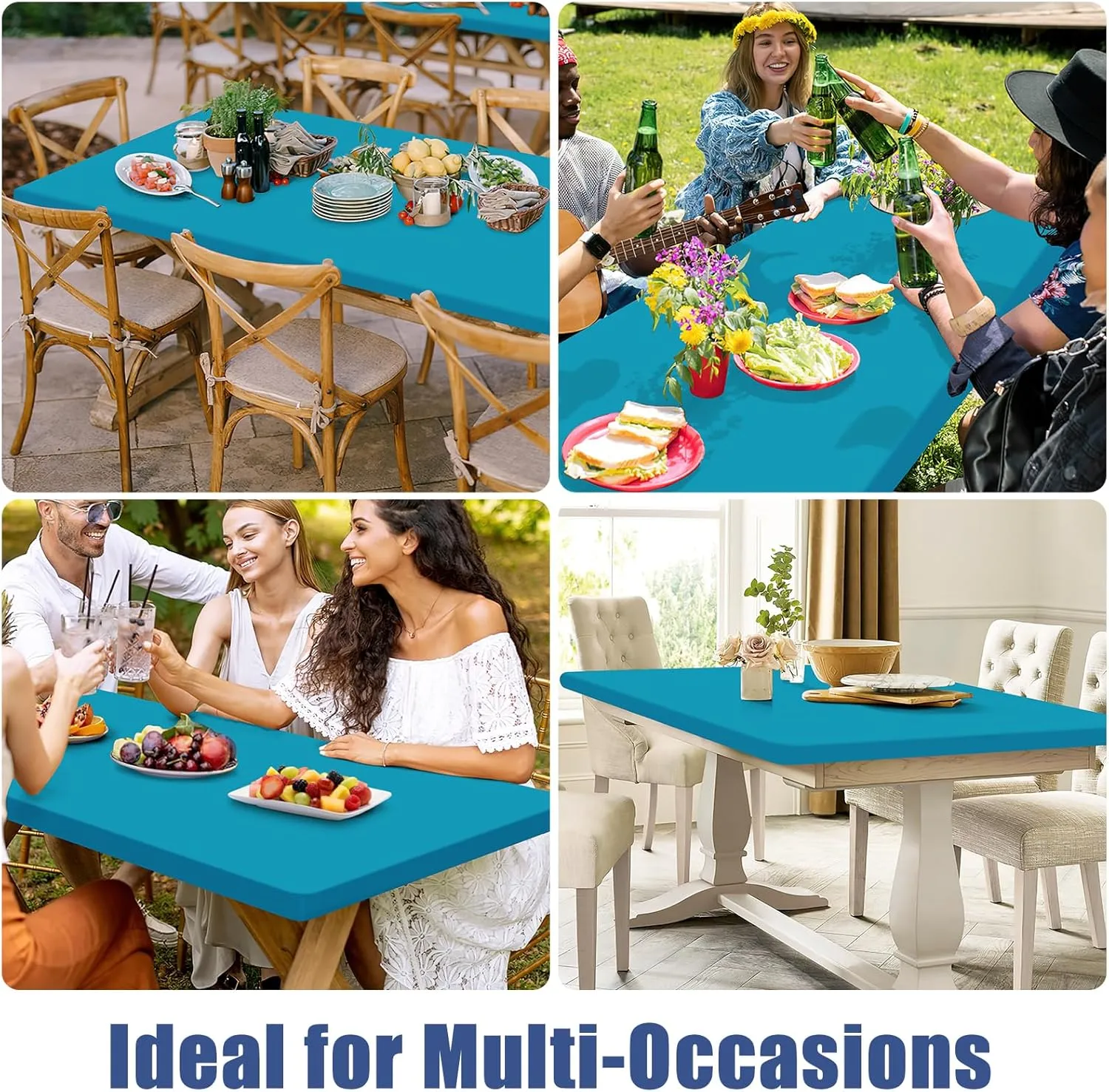 Spandex Picnic Table Cloth 2 Pack, Elastic Fitted Tablecloths for 6 Foot Rectangle Tables, Stretch Washable Patio Table Cover for Outdoor, Camping, Banquet and Parties (Teal, 30"x72")