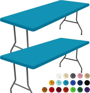 Spandex Picnic Table Cloth 2 Pack, Elastic Fitted Tablecloths for 6 Foot Rectangle Tables, Stretch Washable Patio Table Cover for Outdoor, Camping, Banquet and Parties (Teal, 30"x72")