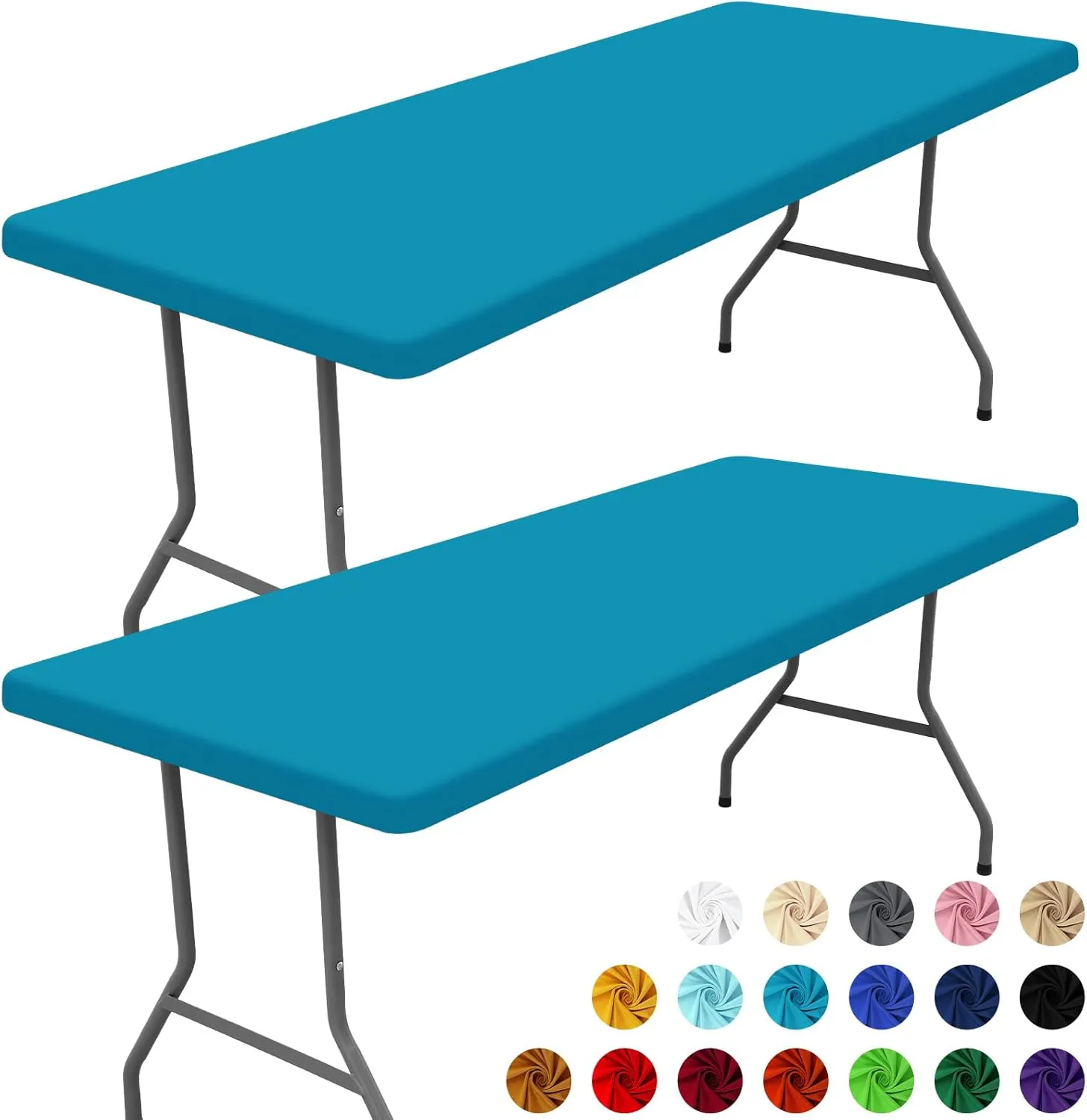 Spandex Picnic Table Cloth 2 Pack, Elastic Fitted Tablecloths for 6 Foot Rectangle Tables, Stretch Washable Patio Table Cover for Outdoor, Camping, Banquet and Parties (Teal, 30"x72")