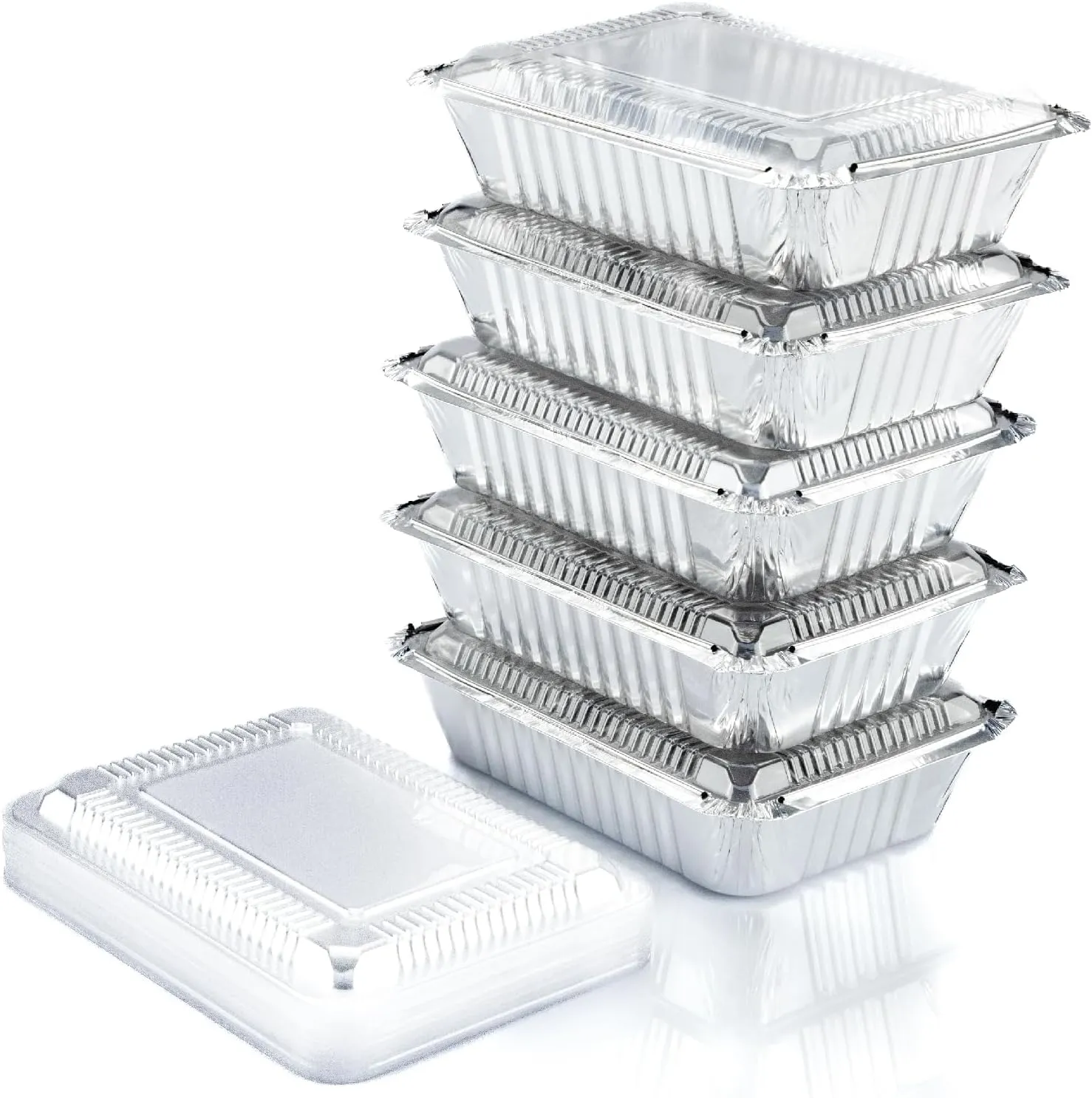Spare Essentials (55 Count) 2.25LB Aluminum Containers with Lids (8.5"x6") - Disposable Foil Container for Takeout, Baking, Freezing, Food Storage - Aluminum Pans with Lids, To Go Containers