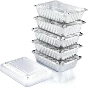 Spare Essentials (55 Count) 2.25LB Aluminum Containers with Lids (8.5"x6") - Disposable Foil Container for Takeout, Baking, Freezing, Food Storage - Aluminum Pans with Lids, To Go Containers