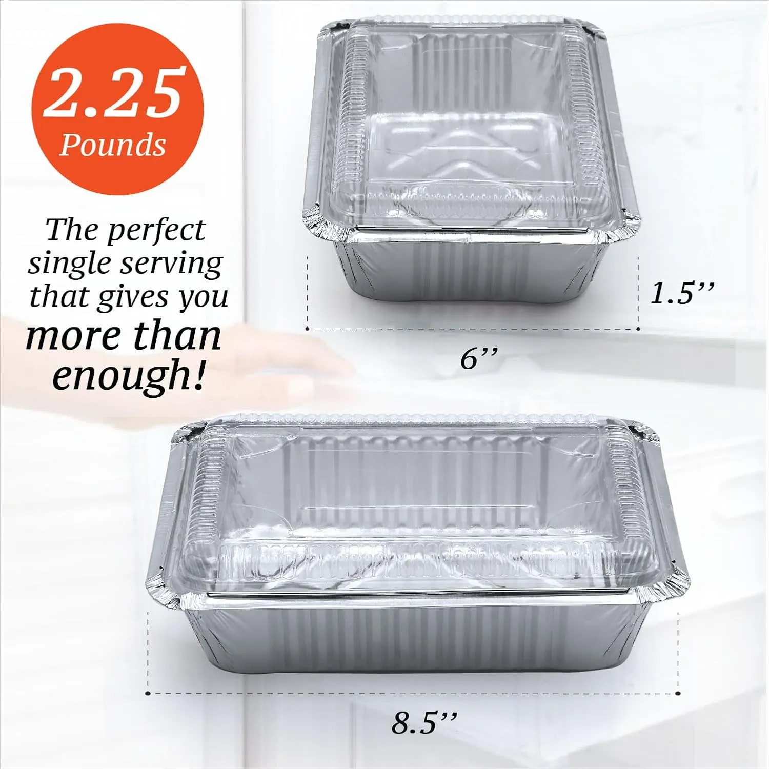 Spare Essentials (55 Count) 2.25LB Aluminum Containers with Lids (8.5"x6") - Disposable Foil Container for Takeout, Baking, Freezing, Food Storage - Aluminum Pans with Lids, To Go Containers