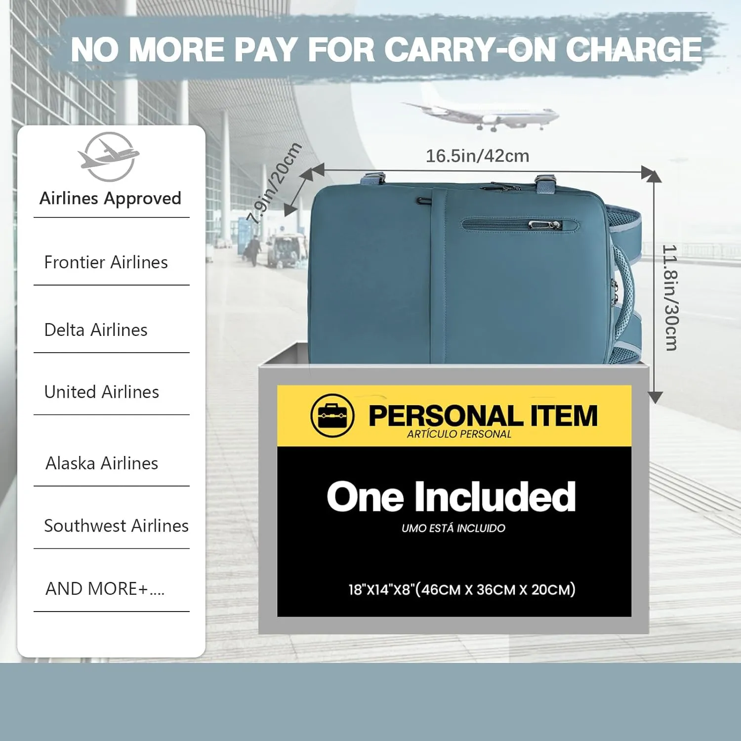 Spirit Airlines Personal Item Bag 18x14x8 Inches Carry On Flight Approved Travel Backpack for Women & Men