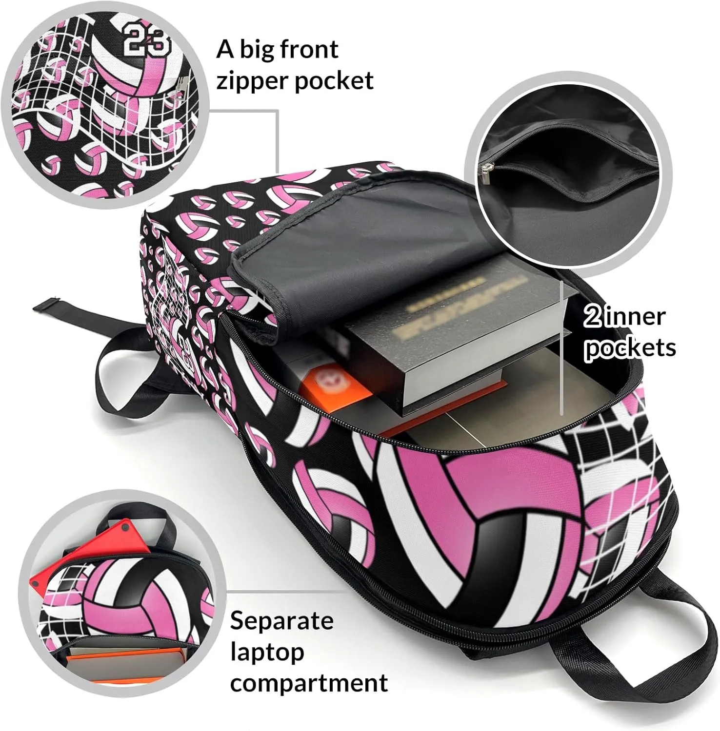 Sport Volleyball Number Pink Personalized Backpack for Teen Custom Travel Backpack for Boys Girs Bookbag Casual Bag Name Gift
