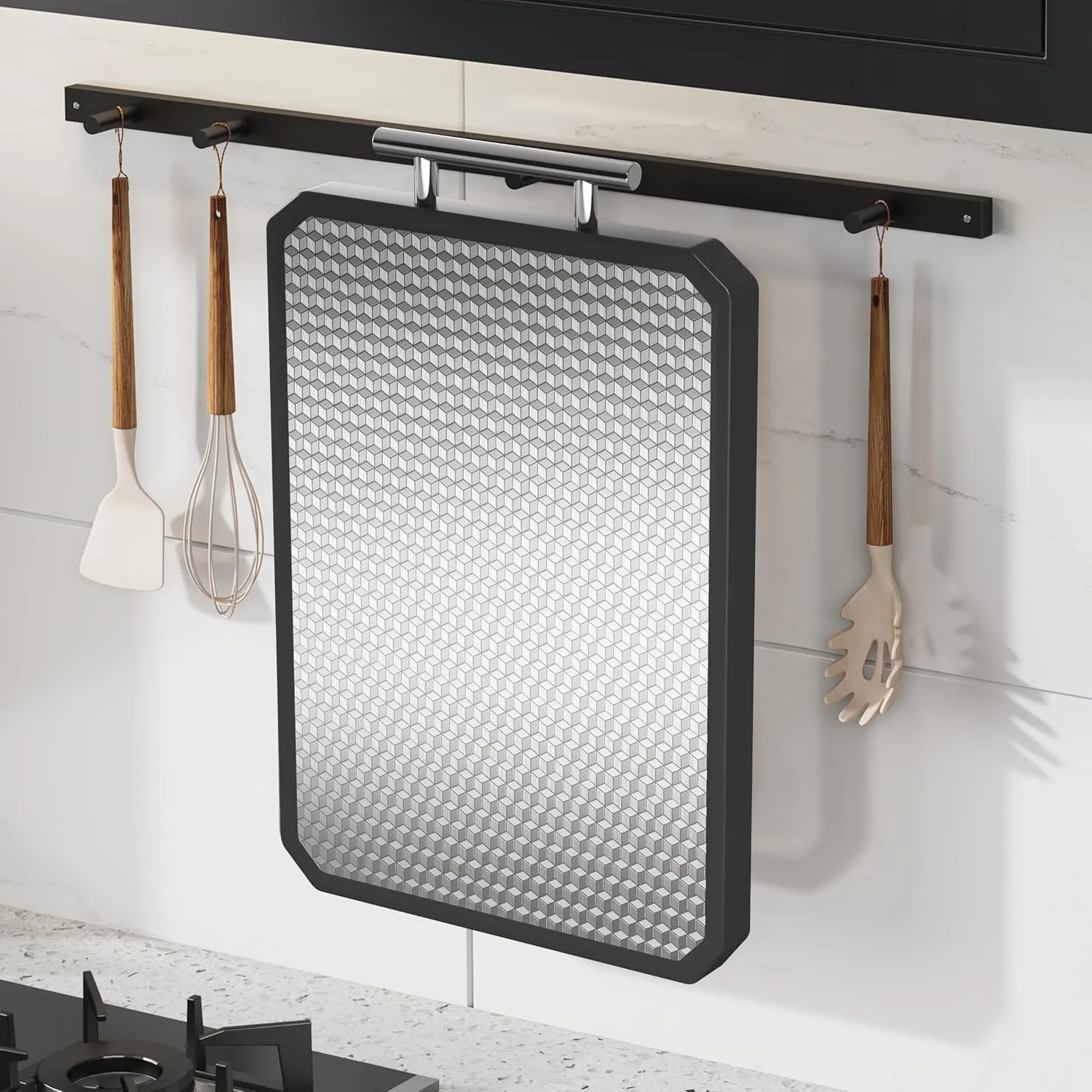 Stainless Steel Cutting Board with Durable Anti-scratch Grid Design, Large 16”×12” Double Sided Non Toxic Chopping Board for Kitchen, Dishwasher Safe, Non-slip Edge, Garlic Grinding Area
