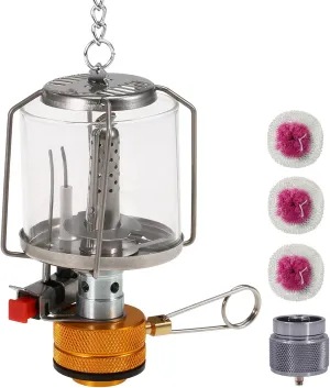 Steam lamp,YIWENG Outdoor Portable Camping Gas Lantern Piezo Ignition Mini Gas Tent Lamp Light with 3 Mantles and Adapter