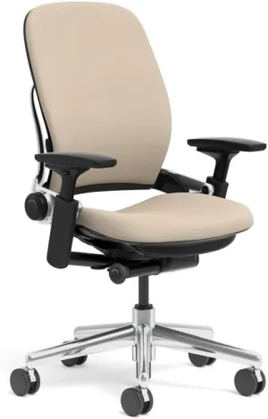 Steelcase Leap Task Chair: Polished Aluminum Base - 4D Adjustable Arms - No Headrest - Hard Floor Casters