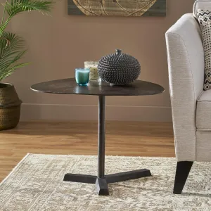Stylish and Elliptical Side Table with Aluminum Frame, Modern Industrial Design, Raw Bronze Finish