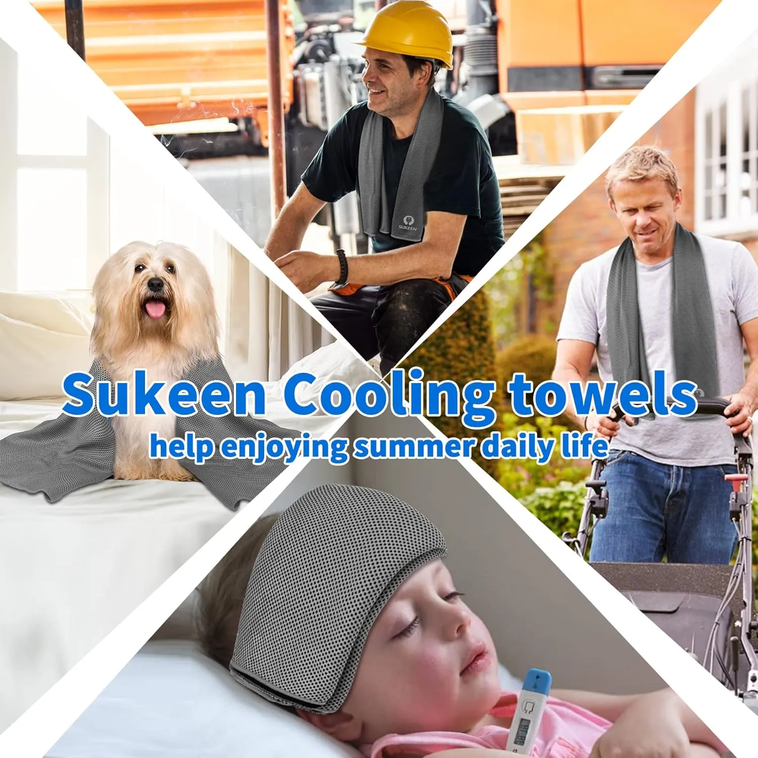 Sukeen 12pack Cooling Towel (40"x12") Bulk Ice Towel,Soft Breathable Chilly Towel,Microfiber Towel for Yoga,Sport,Running,Gym,Workout,Camping,Fitness,Workout & More Activities
