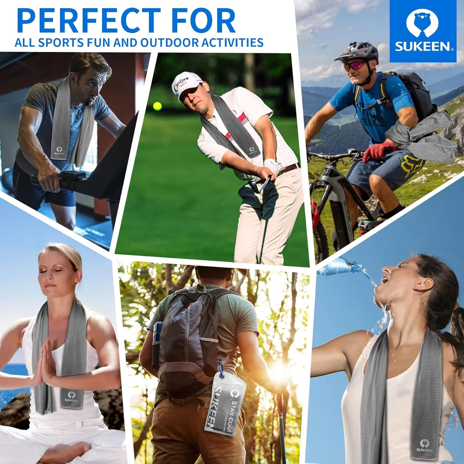 Sukeen 12pack Cooling Towel (40"x12") Bulk Ice Towel,Soft Breathable Chilly Towel,Microfiber Towel for Yoga,Sport,Running,Gym,Workout,Camping,Fitness,Workout & More Activities