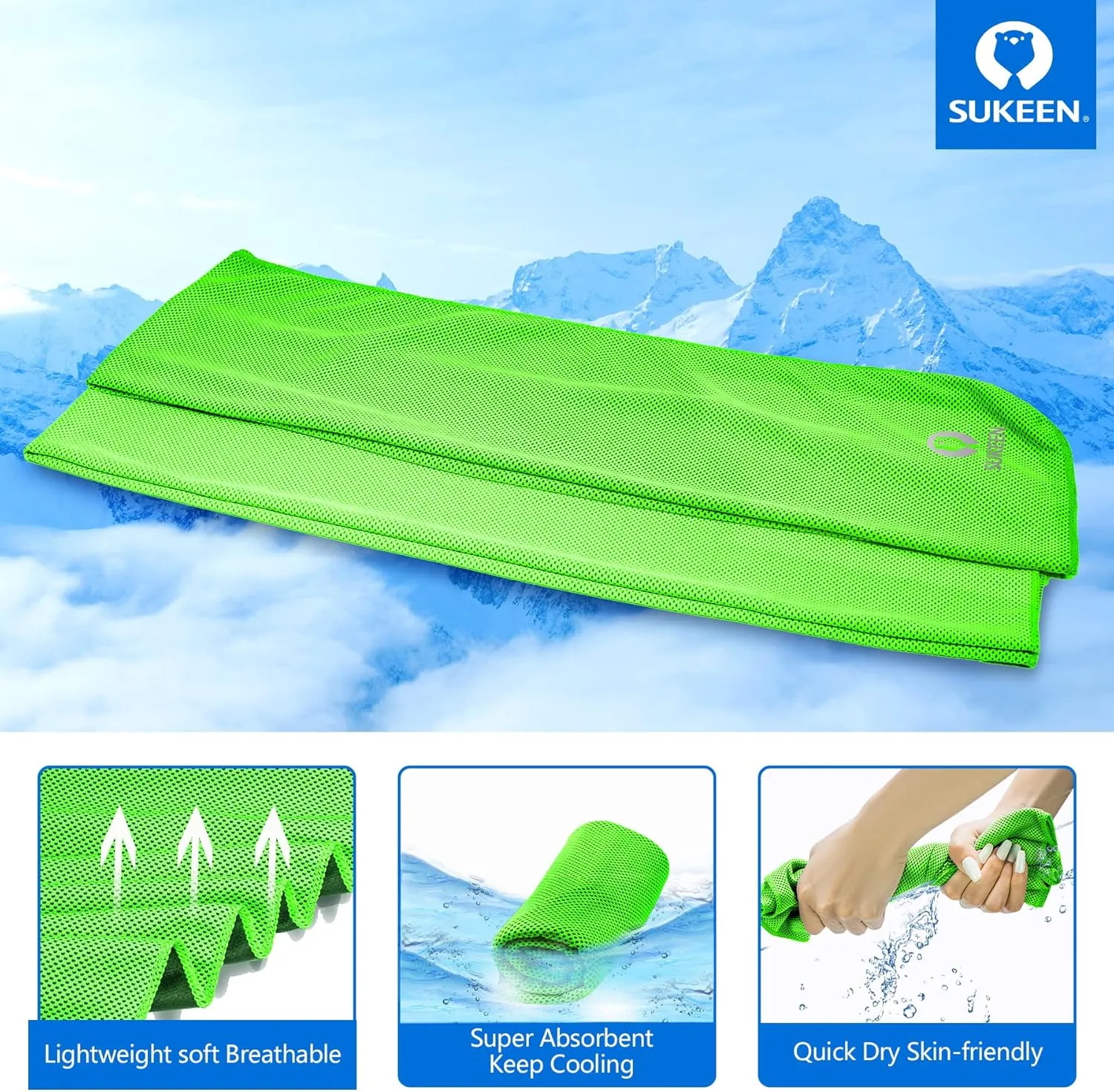 Sukeen [4 Pack Cooling Towel (40"x12"),Ice Towel,Soft Breathable Chilly Towel,Microfiber Towel for Yoga,Sport,Running,Gym,Workout,Camping,Fitness,Workout & More Activities