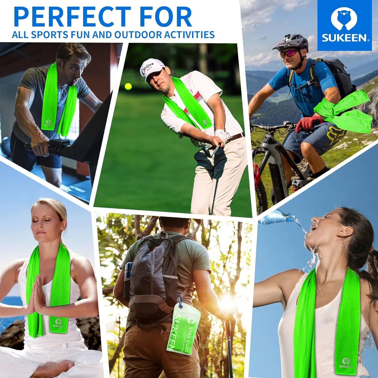 Sukeen [4 Pack Cooling Towel (40"x12"),Ice Towel,Soft Breathable Chilly Towel,Microfiber Towel for Yoga,Sport,Running,Gym,Workout,Camping,Fitness,Workout & More Activities