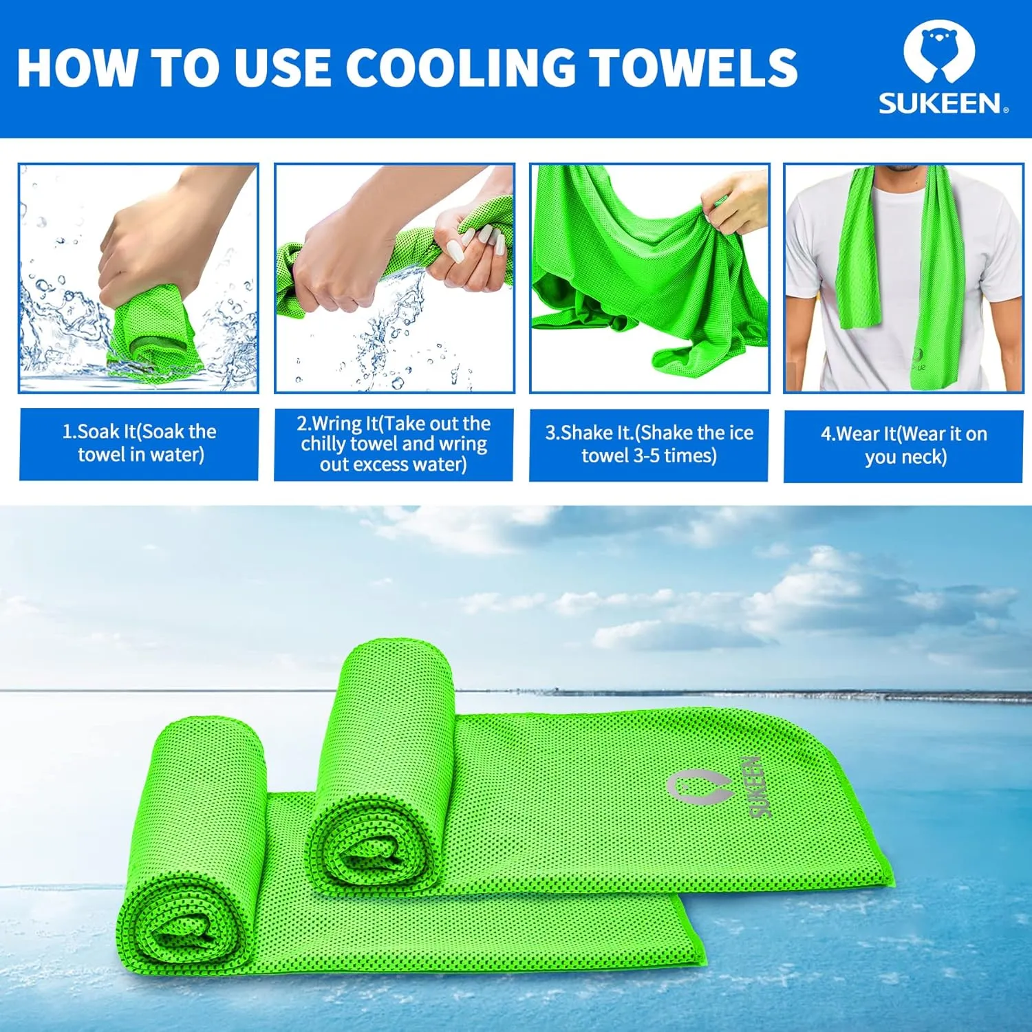 Sukeen [4 Pack Cooling Towel (40"x12"),Ice Towel,Soft Breathable Chilly Towel,Microfiber Towel for Yoga,Sport,Running,Gym,Workout,Camping,Fitness,Workout & More Activities